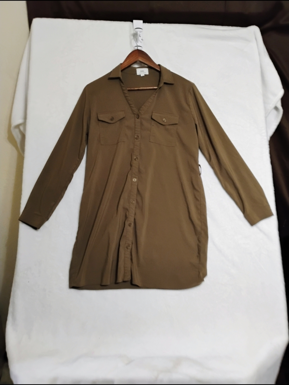 Chocolate Brown Button-Front Tunic Shirt Dress